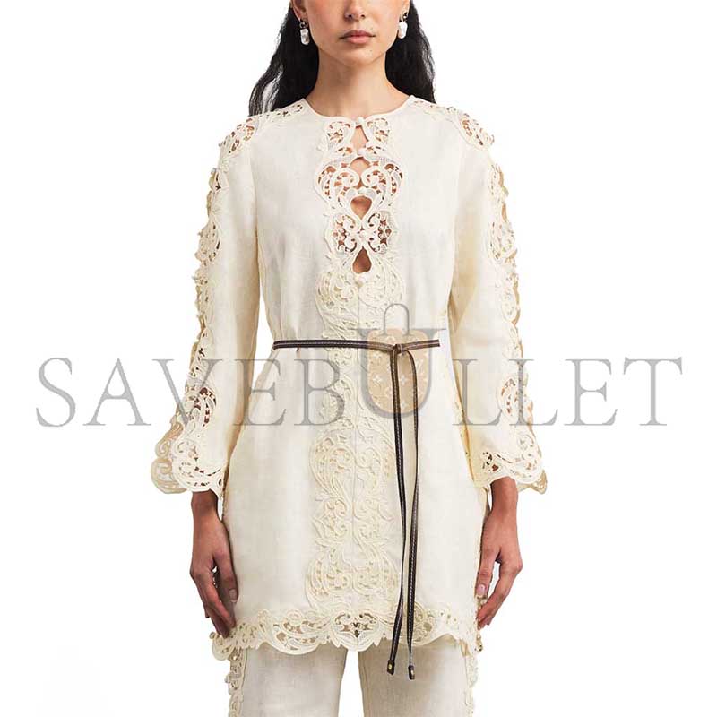 ZIMMERMANN LINEN EMBROIDERED AWAKEN MINI DRESS 